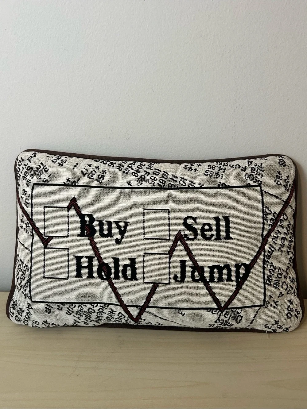 Decorative 'Buy Hold Sell Jump' Accent Pillow - Cream and Black